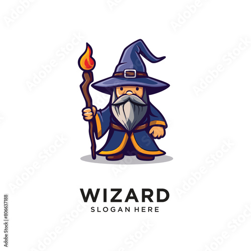 wizard old magic character logo design vector
