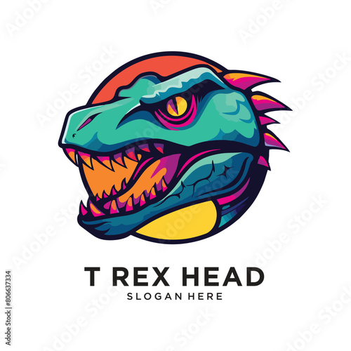 dino head smile character logo design vector