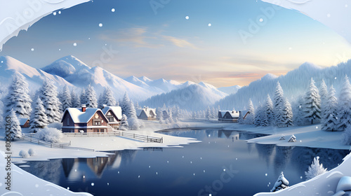 A charming Merry Christmas wallpaper design with a snowy winter landscape background
