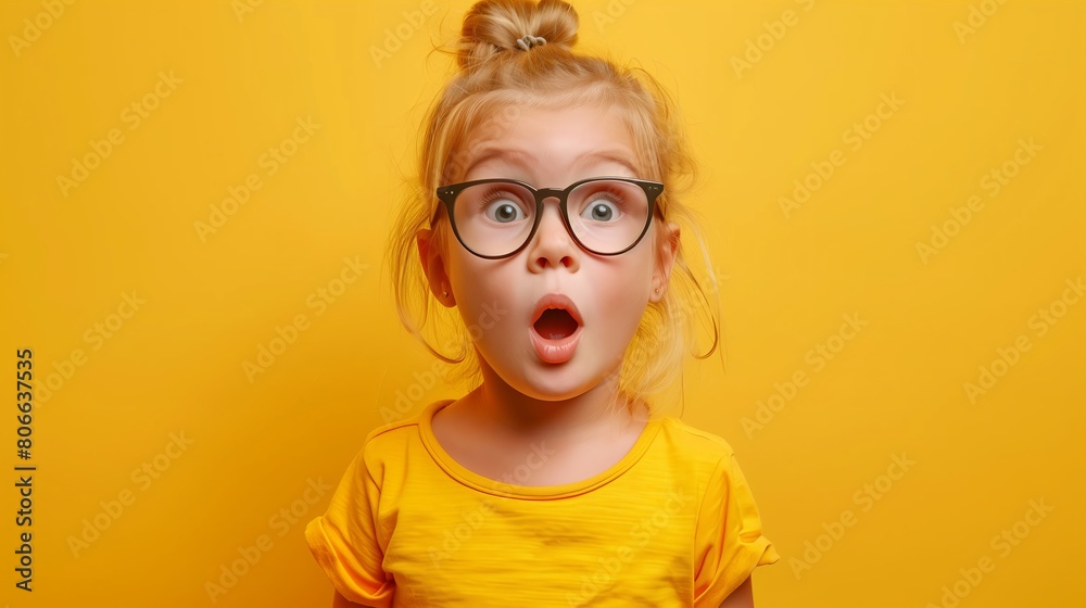 Surprised toddler with glasses on a vibrant background Surprised toddler with glasses on a vibrant background