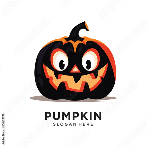 pumpkin halloween character logo design vector