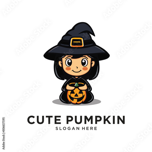pumpkin halloween character logo design vector