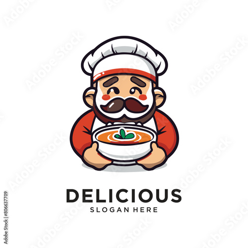 delicious food with people eat character logo design vector