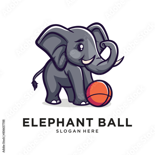 elephant playing ball character logo design vector