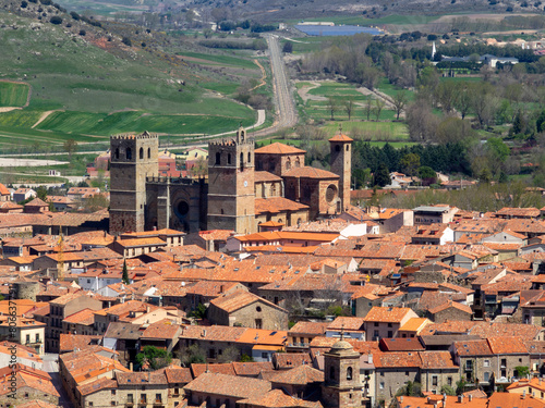 Panoramic view of the cathedral of Santa Maria de Sigüenza. Guadalajara, Castile La Mancha, Spain.