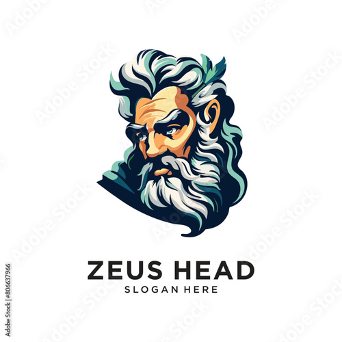 old zeus head character logo design vector