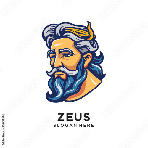old zeus head character logo design vector