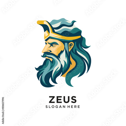 old zeus head character logo design vector
