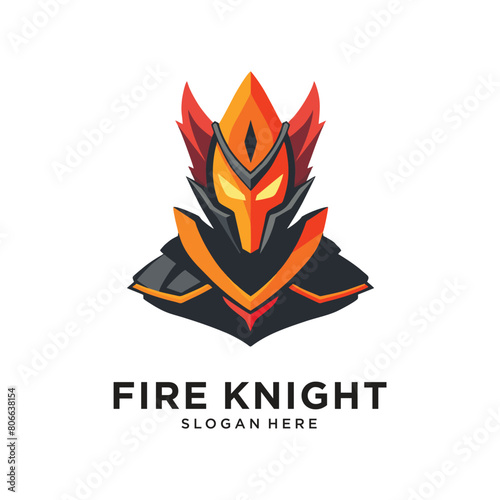 fire knight character logo design vector