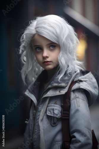 Mysterious young girl with striking white hair