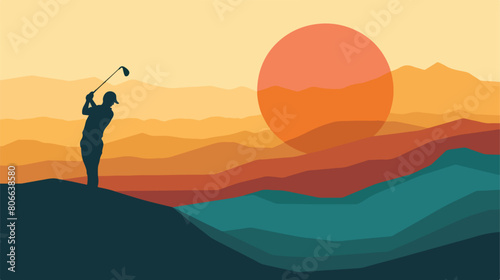 Silhouette color with golf ball with middle shadow vector