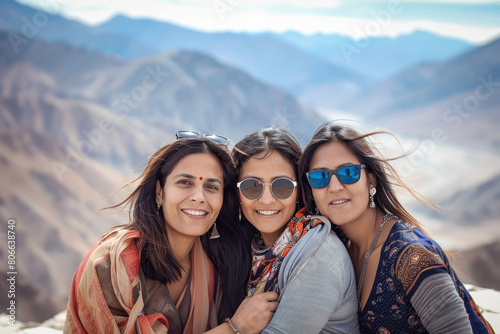 three women tourist on mountain © Niks Ads