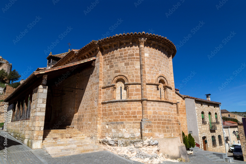 Romanesque church of Nuestra Señora de la Asuncion from the late 11th century and early 12th century. Castillejo de Robledo, Soria, Spain.