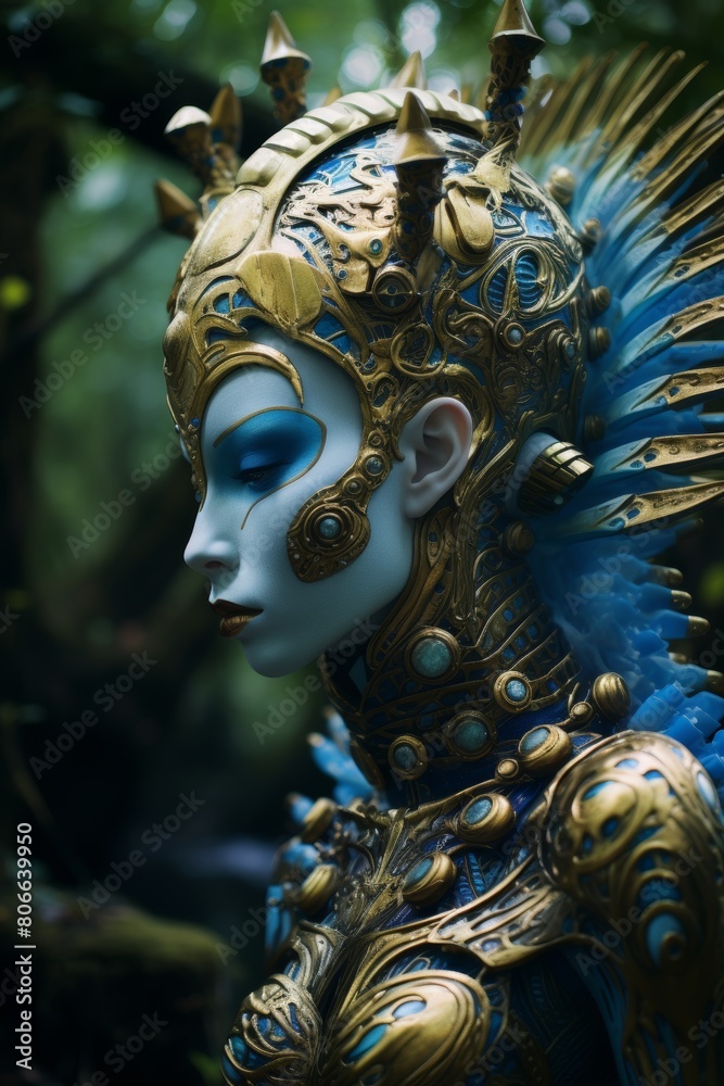 Ornate golden and blue fantasy mask