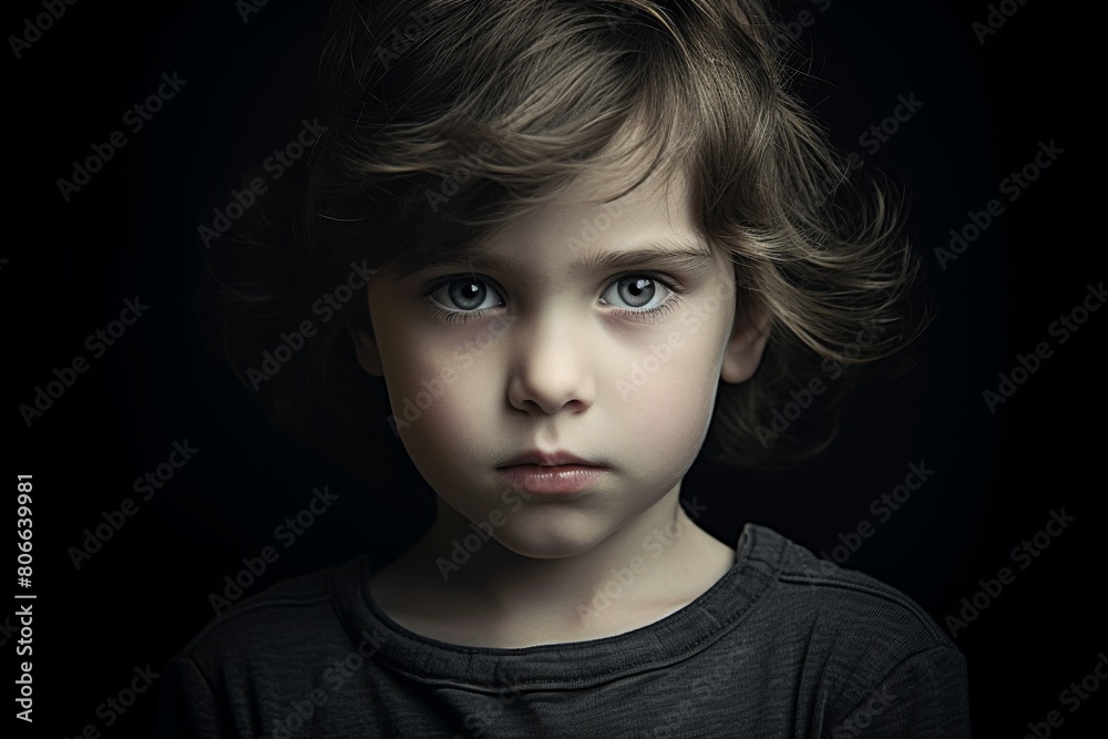 Pensive young child with intense gaze
