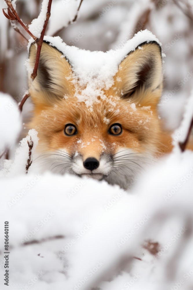 Obraz premium Curious fox in snowy forest