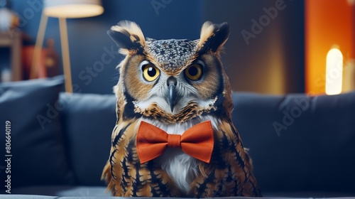 Adorable owl wearing a bow tie
