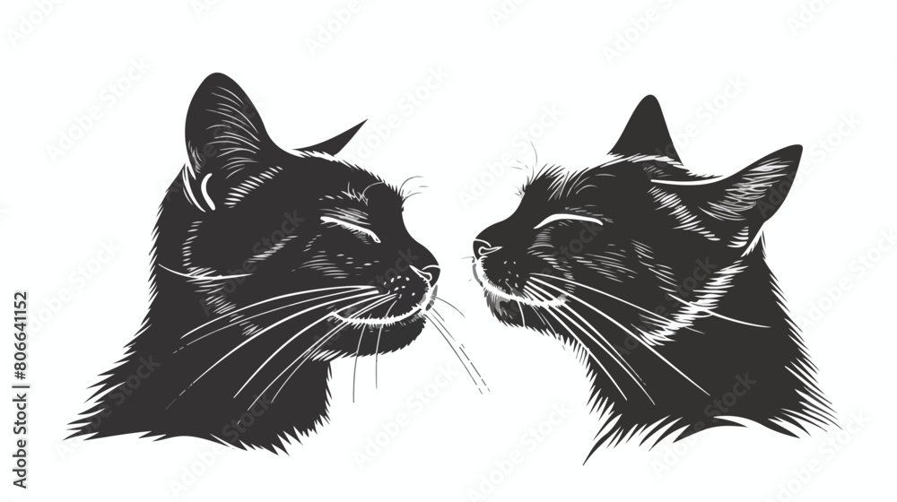 Sketch silhouette caricature faces of cat couple animal 