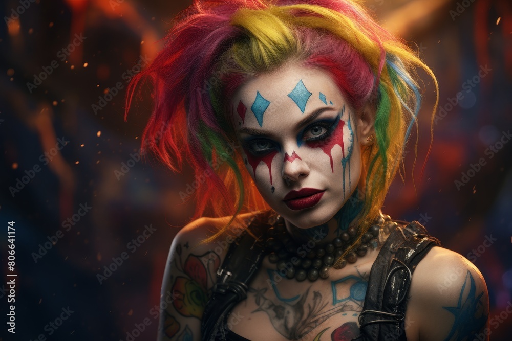 Colorful punk rock makeup and hairstyle