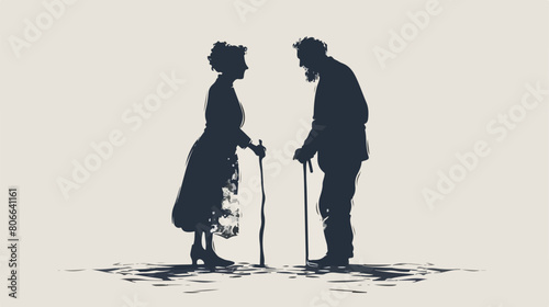 Sketch silhouette full body couple elderly in walking