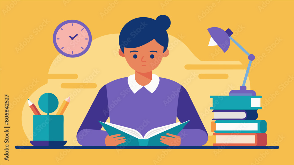 Fototapeta premium A student studying diligently symbolizing the time and dedication necessary to chisel ones mind and virtues.. Vector illustration