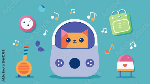 A multifunctional device that not only plays moodenhancing music and sounds but also dispenses treats perfect for rewarding and entertaining pets.. Vector illustration photo