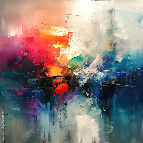 Kaleidoscopic symphony. A vibrant abstract painting bursting with a kaleidoscope of colors and intricate shapes that dance across the canvas in a harmonious display of creativity