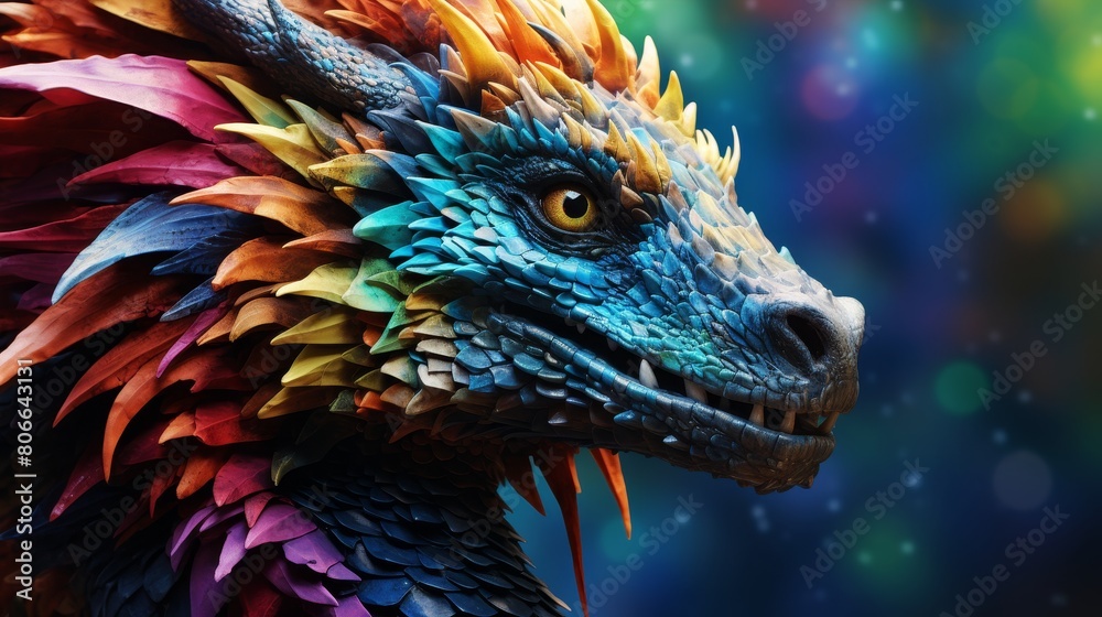 Obraz premium Colorful fantasy dragon close-up