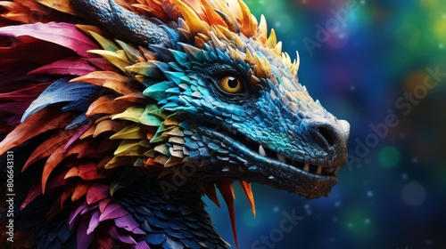Colorful fantasy dragon close-up