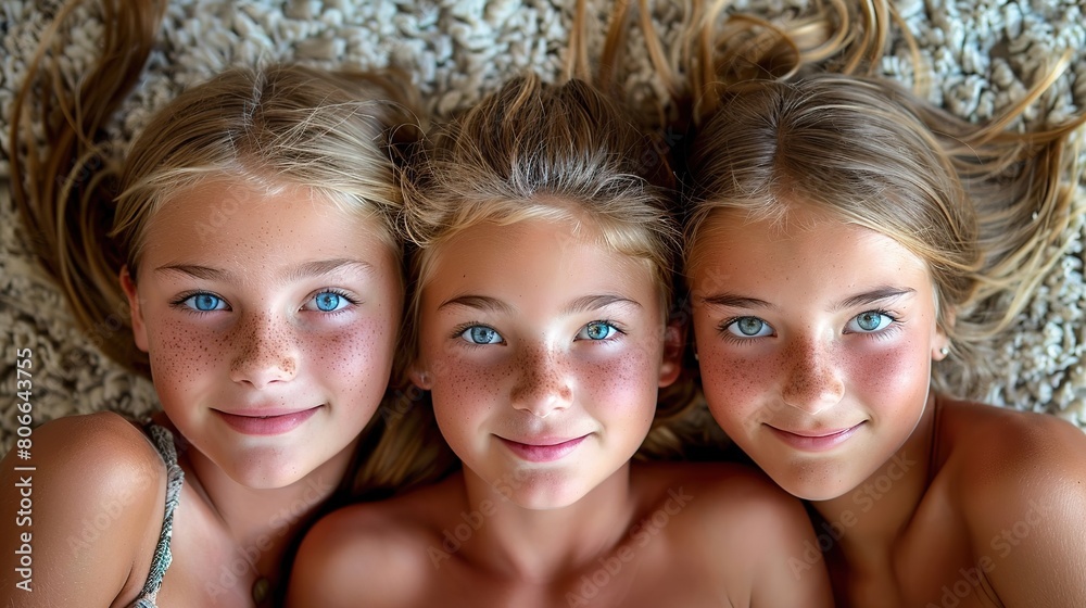 Fototapeta premium Mother's Day celebration moment, natural family, three generations together, young mothers deeply embrace their lovely children, full of laughter and smiles, warm family intimate interaction in a rela