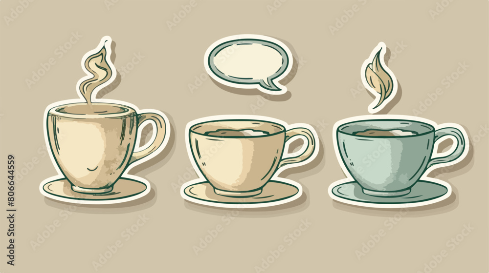 Sticker contour set porcelain cup coffee with dialogue