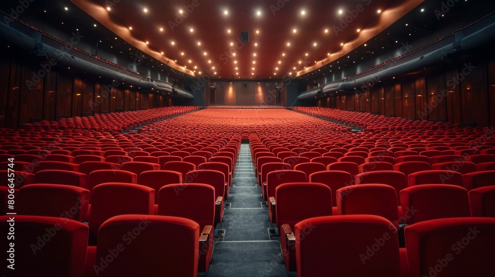 interior of a conference hall or cinema or theater with red armchair interior of a conference hall or cinema or theater with red armchair
