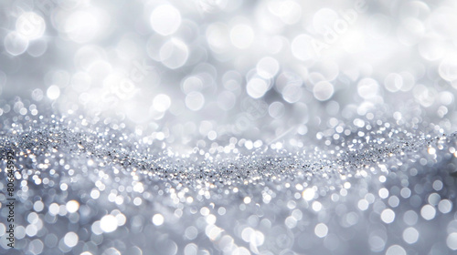 Silver glitter defocused twinkly lights, resembling a spring beauty.