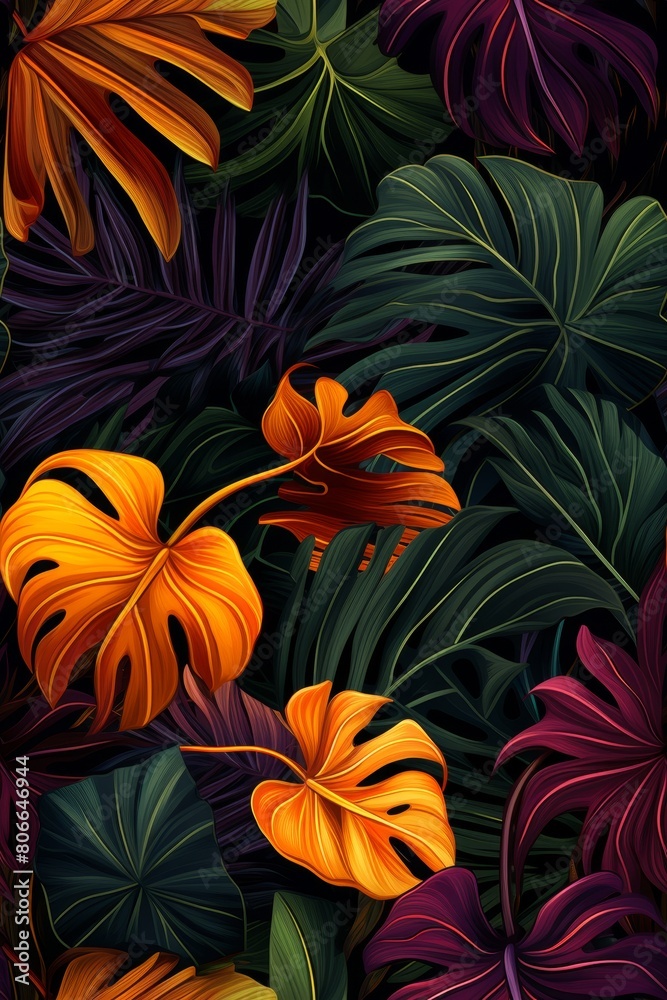 Dark pattern with exotic leaves Dark pattern with exotic leaves