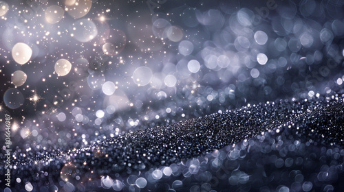 Silver glitter defocused twinkly lights, resembling a starry night.