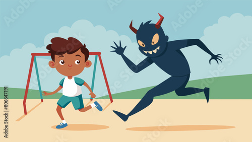 A boy races around the playground his exaggerated shadow stretching out behind him like a dark and menacing creature fueling his adrenaline and.