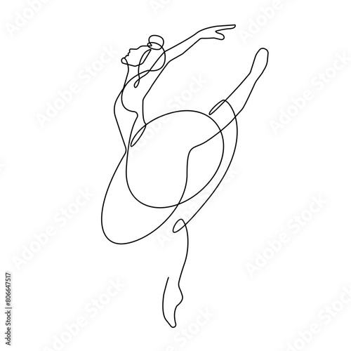 Ballerina Continuous One Line Drawing. Woman Dancer Contour Illustration. Ballet Concept for Modern Minimal Design. Woman Ballerina One Line Illustration. Vector EPS 10