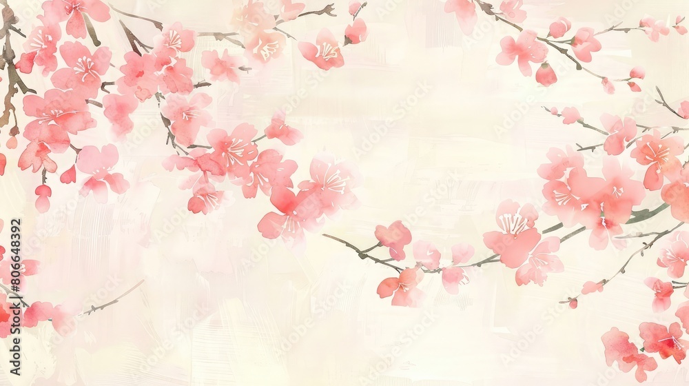 Fototapeta premium Delicate ivory and pink floral motifs on a vintage-inspired paper backdrop.