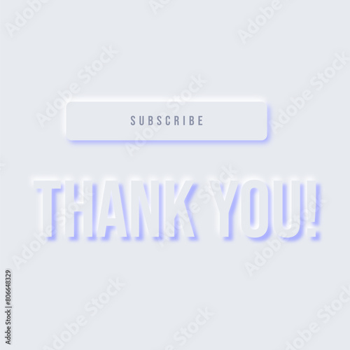 Vector neumorphism design white subscribe button. White geometric shapes in a trendy soft 3D style with shadow.