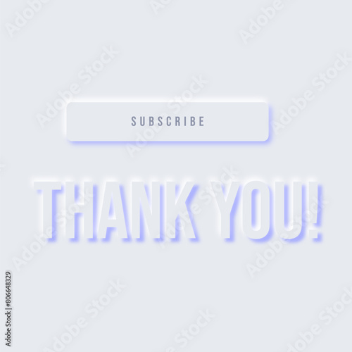 Vector neumorphism design white subscribe button. White geometric shapes in a trendy soft 3D style with shadow.