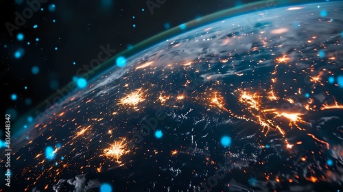 Global Digital Network: Futuristic Earth Globe with Glowing Connections