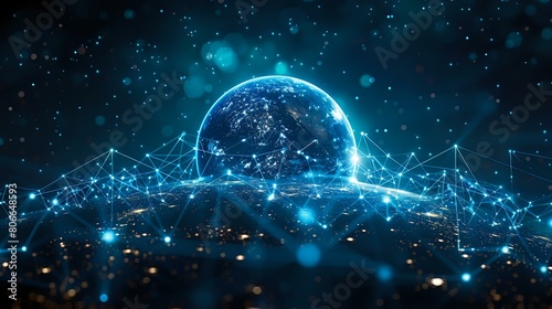 Digital Connectivity: Illuminated Globe with High-Tech Network