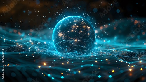 Cutting-Edge Technology: Abstract Digital Network on Global Sphere