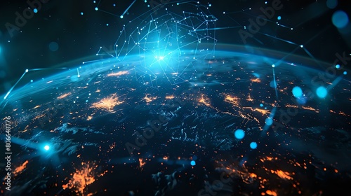 High-Tech Connectivity: Illuminated Globe with Digital Nodes