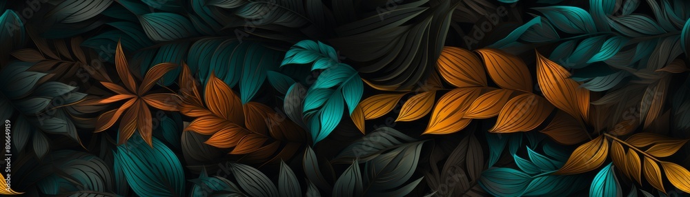 Dark pattern with exotic leaves Dark pattern with exotic leaves