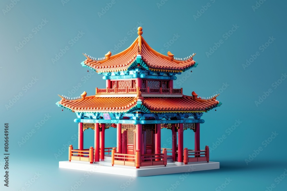 3d illustration of chinese ancient building model on background