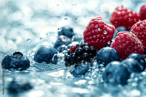 A bunch of berries are floating in a stream of water