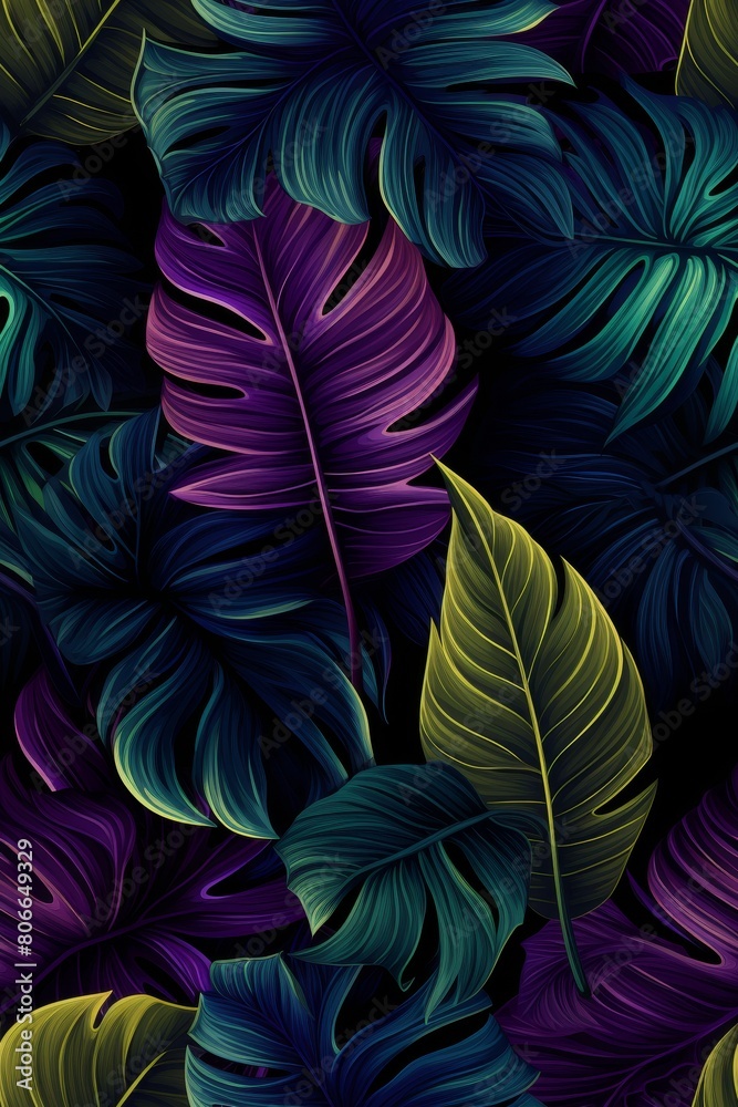 Dark pattern with exotic leaves Dark pattern with exotic leaves