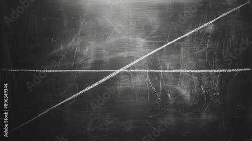 A blank chalkboard with a single line drawn diagonally across it. photo