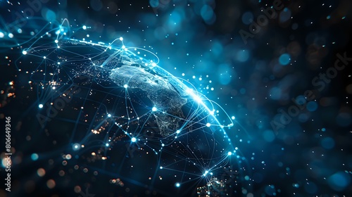 Digital Connectivity: Illuminated Globe with High-Tech Network
